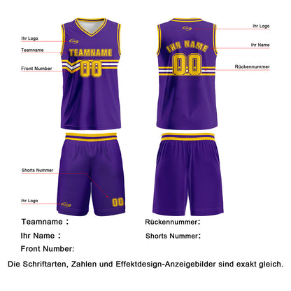Benutzerdefinierter Lila Gelb Weiß Basketball Jersey Uniform Anzug gedruckt Ihr Logo Name Nummer