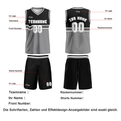 Benutzerdefinierter Schwarz Grau Weiß Basketball Jersey Uniform Anzug gedruckt Ihr Logo Name Nummer