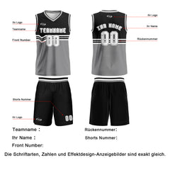 Benutzerdefinierter Schwarz Grau Weiß Basketball Jersey Uniform Anzug gedruckt Ihr Logo Name Nummer
