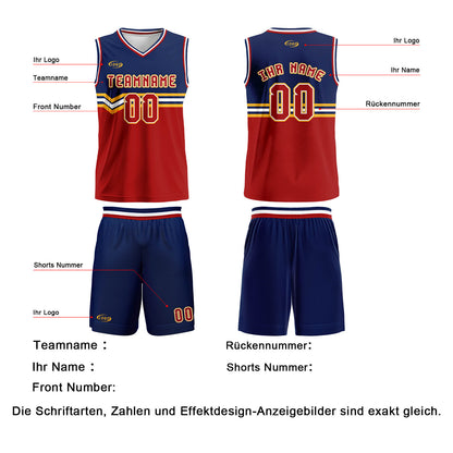 Benutzerdefinierter Blau Rot Gold Weiß Basketball Jersey Uniform Anzug gedruckt Ihr Logo Name Nummer