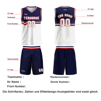 Benutzerdefinierter Blau Weiß Orange Basketball Jersey Uniform Anzug gedruckt Ihr Logo Name Nummer