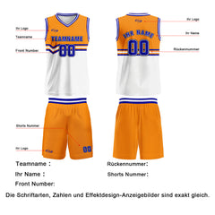 Benutzerdefinierter Orange Weiß Blau Basketball Jersey Uniform Anzug gedruckt Ihr Logo Name Nummer