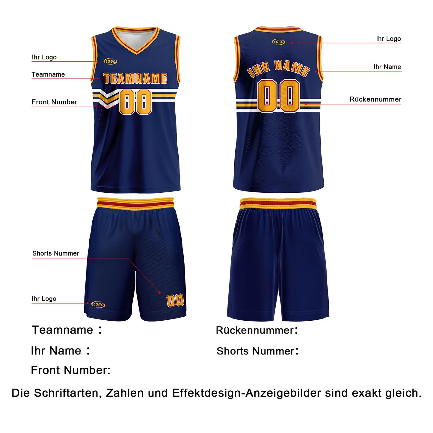 Benutzerdefinierter Blau Gelb Weiß Rot Basketball Jersey Uniform Anzug gedruckt Ihr Logo Name Nummer