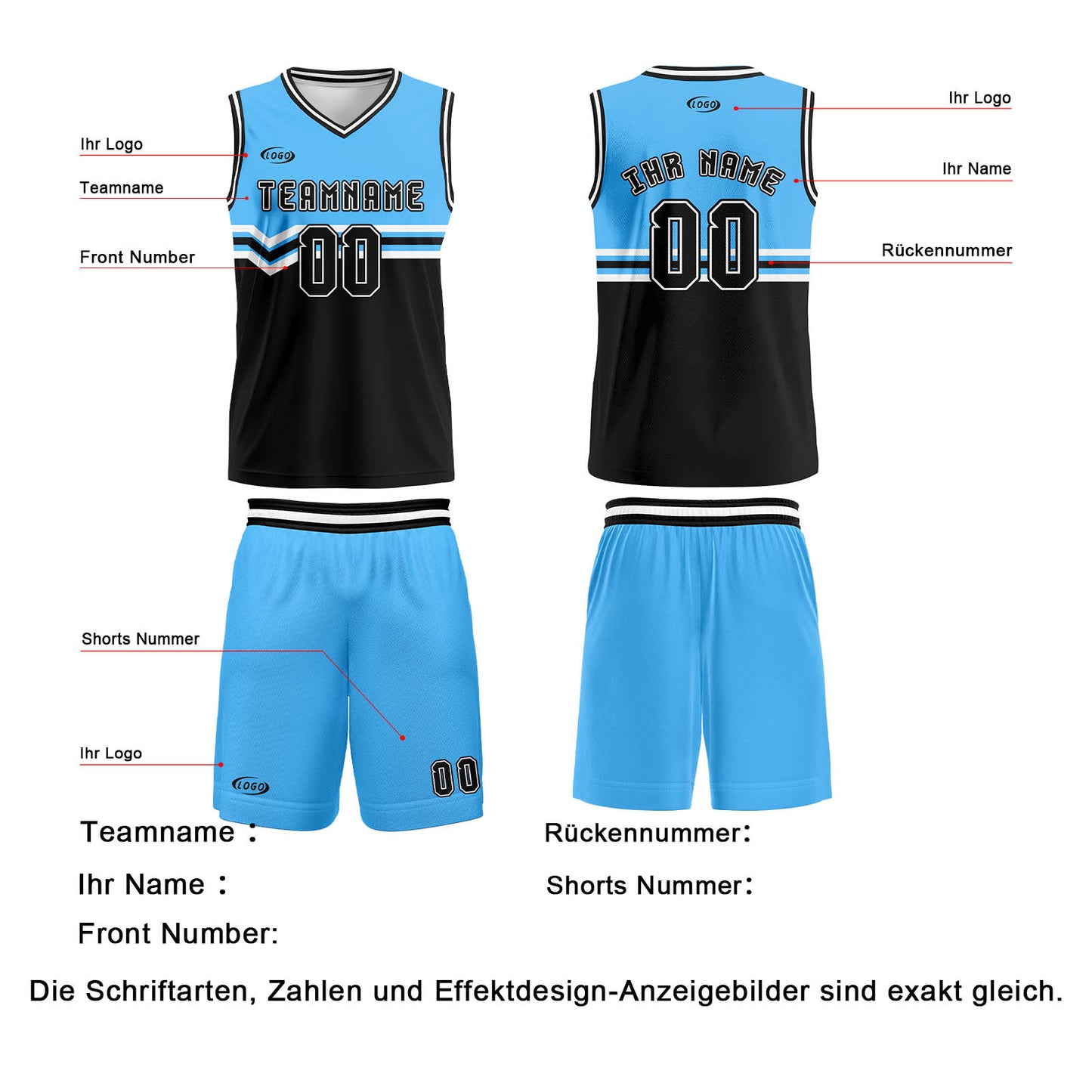 Benutzerdefinierter Blau Schwarz Weiß Basketball Jersey Uniform Anzug gedruckt Ihr Logo Name Nummer
