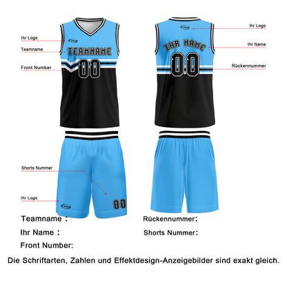 Benutzerdefinierter Blau Schwarz Weiß Basketball Jersey Uniform Anzug gedruckt Ihr Logo Name Nummer