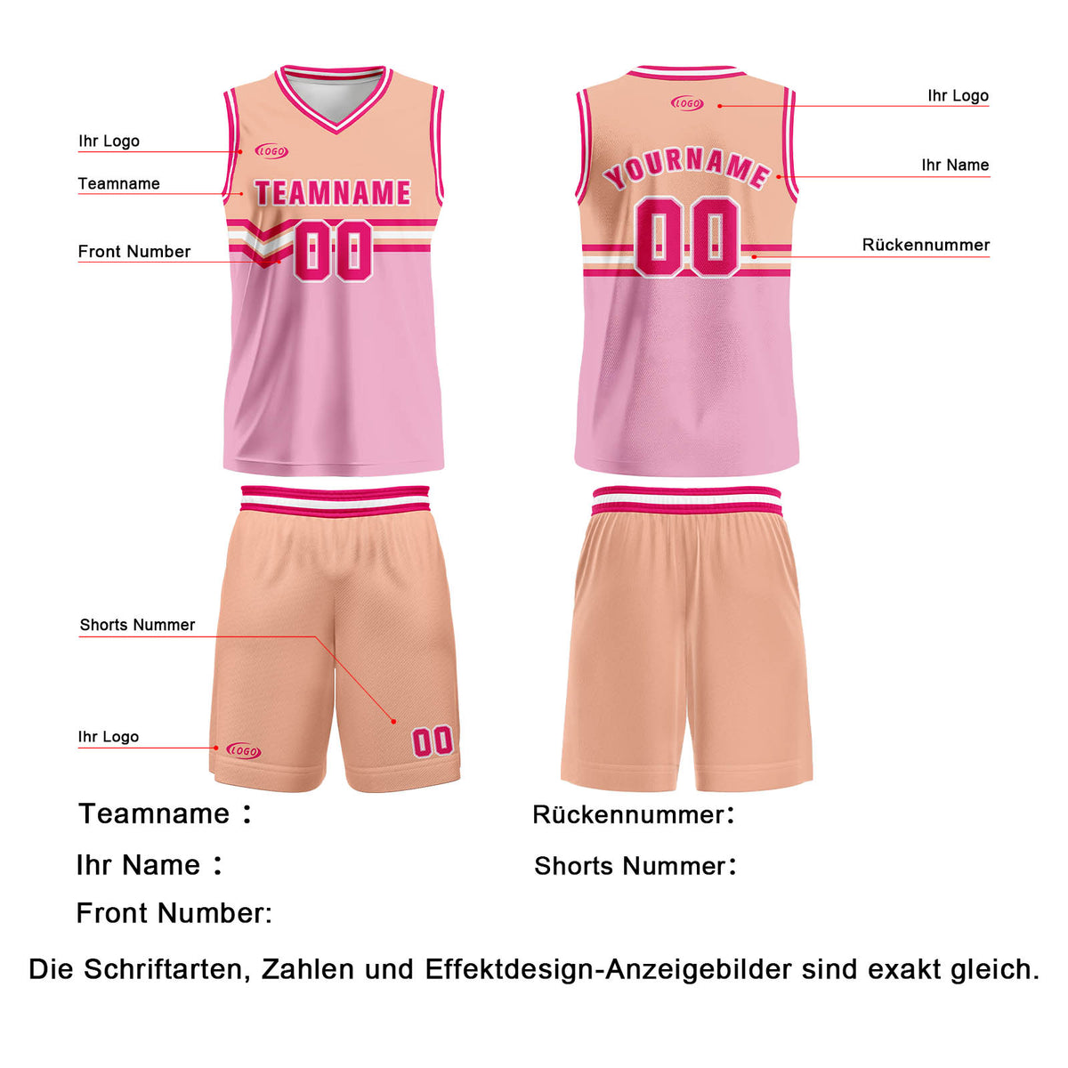 Benutzerdefinierter Rosa Orange Rose Rot Basketball Jersey Uniform Anzug gedruckt Ihr Logo Name Nummer