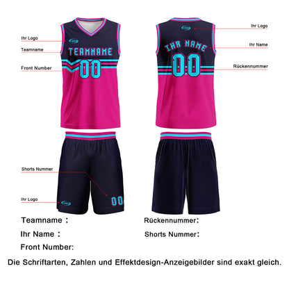 Benutzerdefinierter Marineblau Himbeer Hellblau Basketball Jersey Uniform Anzug gedruckt Ihr Logo Name Nummer