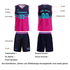 Benutzerdefinierter Marineblau Himbeer Hellblau Basketball Jersey Uniform Anzug gedruckt Ihr Logo Name Nummer