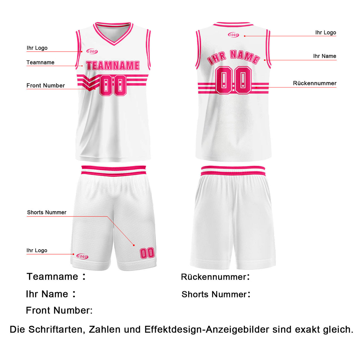 Benutzerdefinierter Weiß Rose Rot Basketball Jersey Uniform Anzug gedruckt Ihr Logo Name Nummer