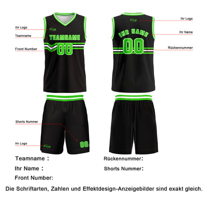 Benutzerdefinierter Schwarz Hellgrün Weiß Basketball Jersey Uniform Anzug gedruckt Ihr Logo Name Nummer