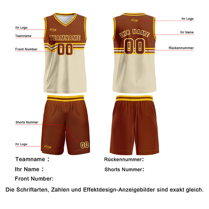 Benutzerdefinierter Braun Beige Gelb Basketball Jersey Uniform Anzug gedruckt Ihr Logo Name Nummer