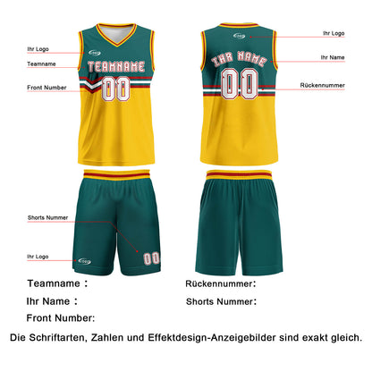 Benutzerdefinierter Grün Gelb Weiß Rot Basketball Jersey Uniform Anzug gedruckt Ihr Logo Name Nummer