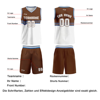 Benutzerdefinierter Braun Weiß Grau Blau Basketball Jersey Uniform Anzug gedruckt Ihr Logo Name Nummer
