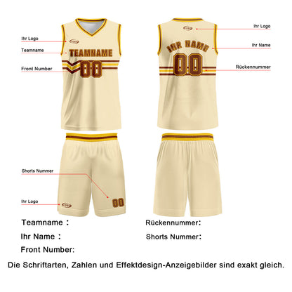 Benutzerdefinierter Creme Braun Gelb Basketball Jersey Uniform Anzug gedruckt Ihr Logo Name Nummer