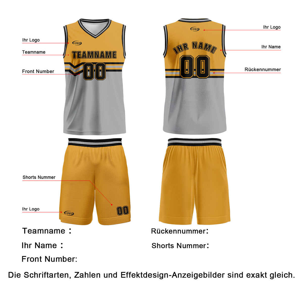Benutzerdefinierter Orange Grau Schwarz Basketball Jersey Uniform Anzug gedruckt Ihr Logo Name Nummer