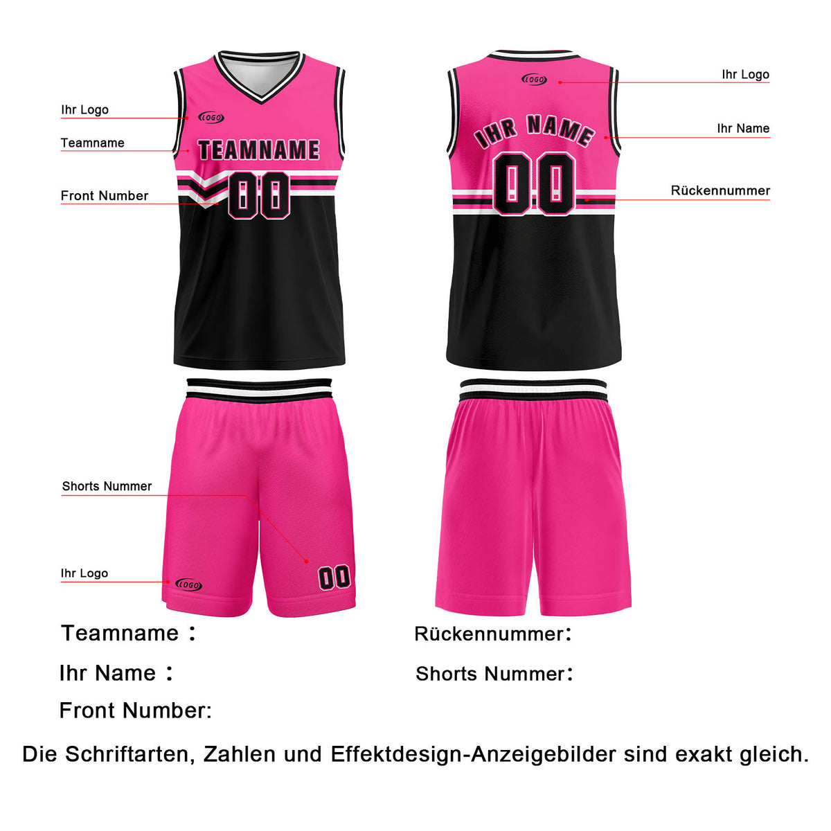 Benutzerdefinierter Rosa Schwarz Weiß Basketball Jersey Uniform Anzug gedruckt Ihr Logo Name Nummer