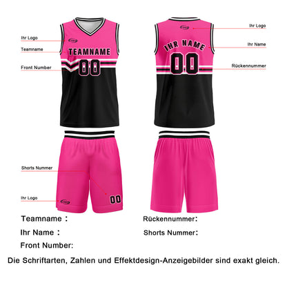 Benutzerdefinierter Rosa Schwarz Weiß Basketball Jersey Uniform Anzug gedruckt Ihr Logo Name Nummer