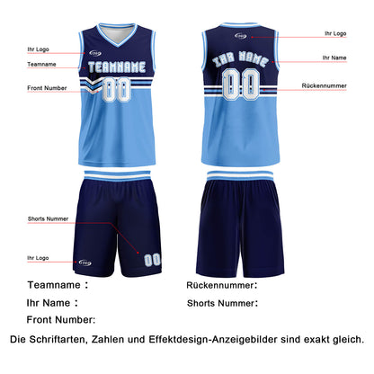 Benutzerdefinierter Marineblau Weiß Basketball Jersey Uniform Anzug gedruckt Ihr Logo Name Nummer