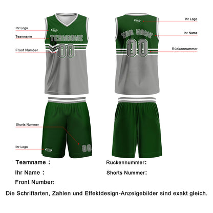 Benutzerdefinierter Grasgrün Grau Weiß Basketball Jersey Uniform Anzug gedruckt Ihr Logo Name Nummer