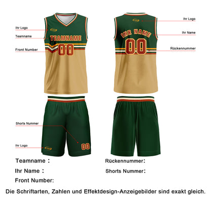 Benutzerdefinierter Grün Hellbraun Rot Gelb Basketball Jersey Uniform Anzug gedruckt Ihr Logo Name Nummer