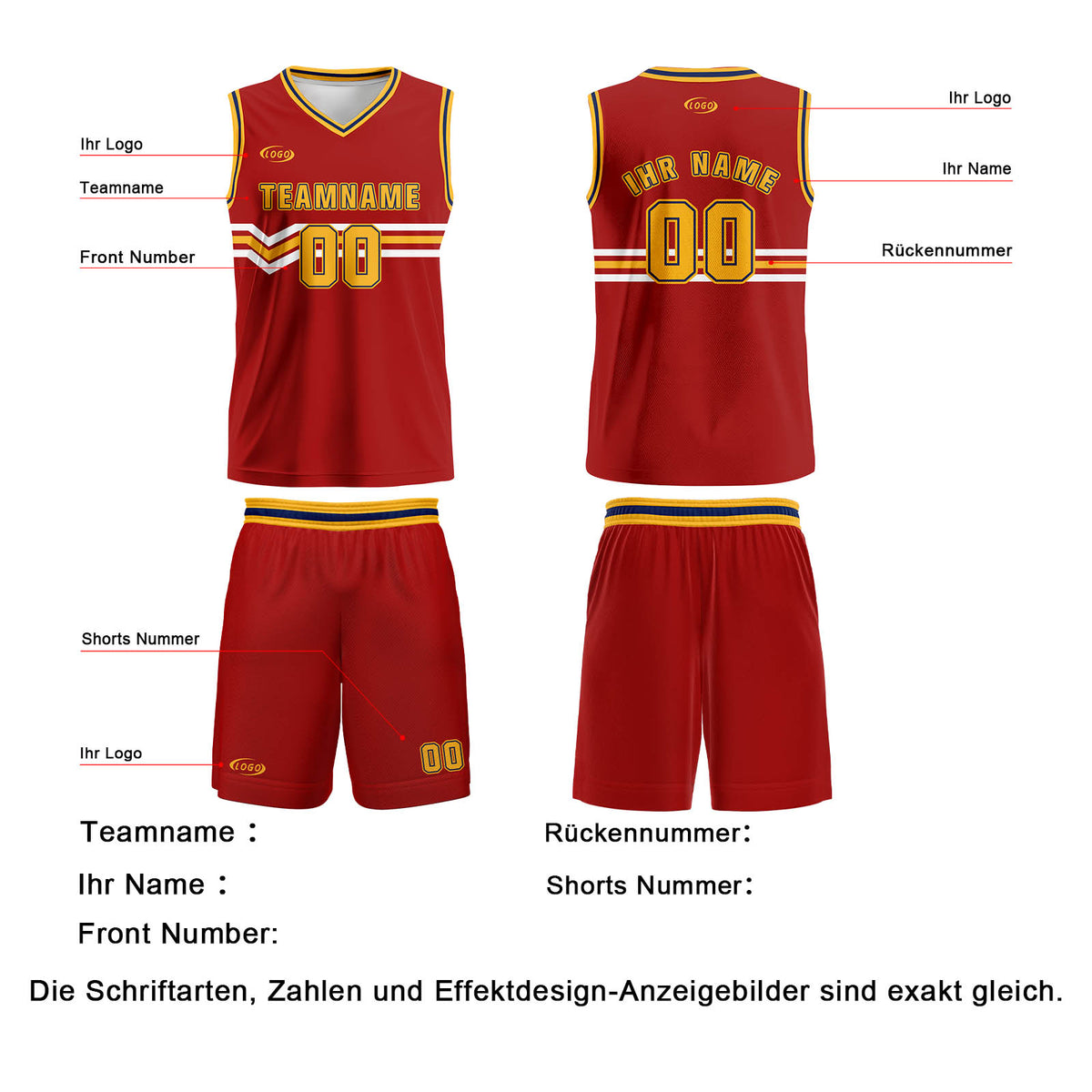 Benutzerdefinierter Rot Gelb Weiß Blau Basketball Jersey Uniform Anzug gedruckt Ihr Logo Name Nummer