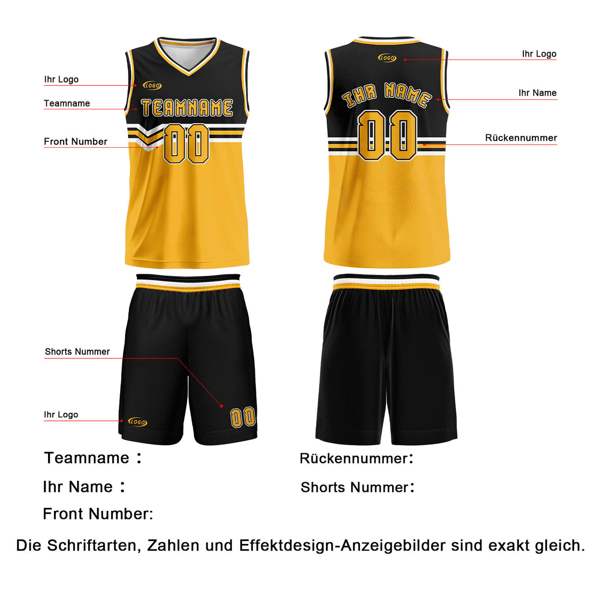 Benutzerdefinierter Schwarz Gelb Weiß Basketball Jersey Uniform Anzug gedruckt Ihr Logo Name Nummer