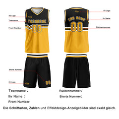 Benutzerdefinierter Schwarz Gelb Weiß Basketball Jersey Uniform Anzug gedruckt Ihr Logo Name Nummer