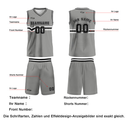 Benutzerdefinierter Grau Schwarz Weiß Basketball Jersey Uniform Anzug gedruckt Ihr Logo Name Nummer