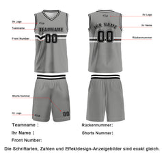 Benutzerdefinierter Grau Schwarz Weiß Basketball Jersey Uniform Anzug gedruckt Ihr Logo Name Nummer