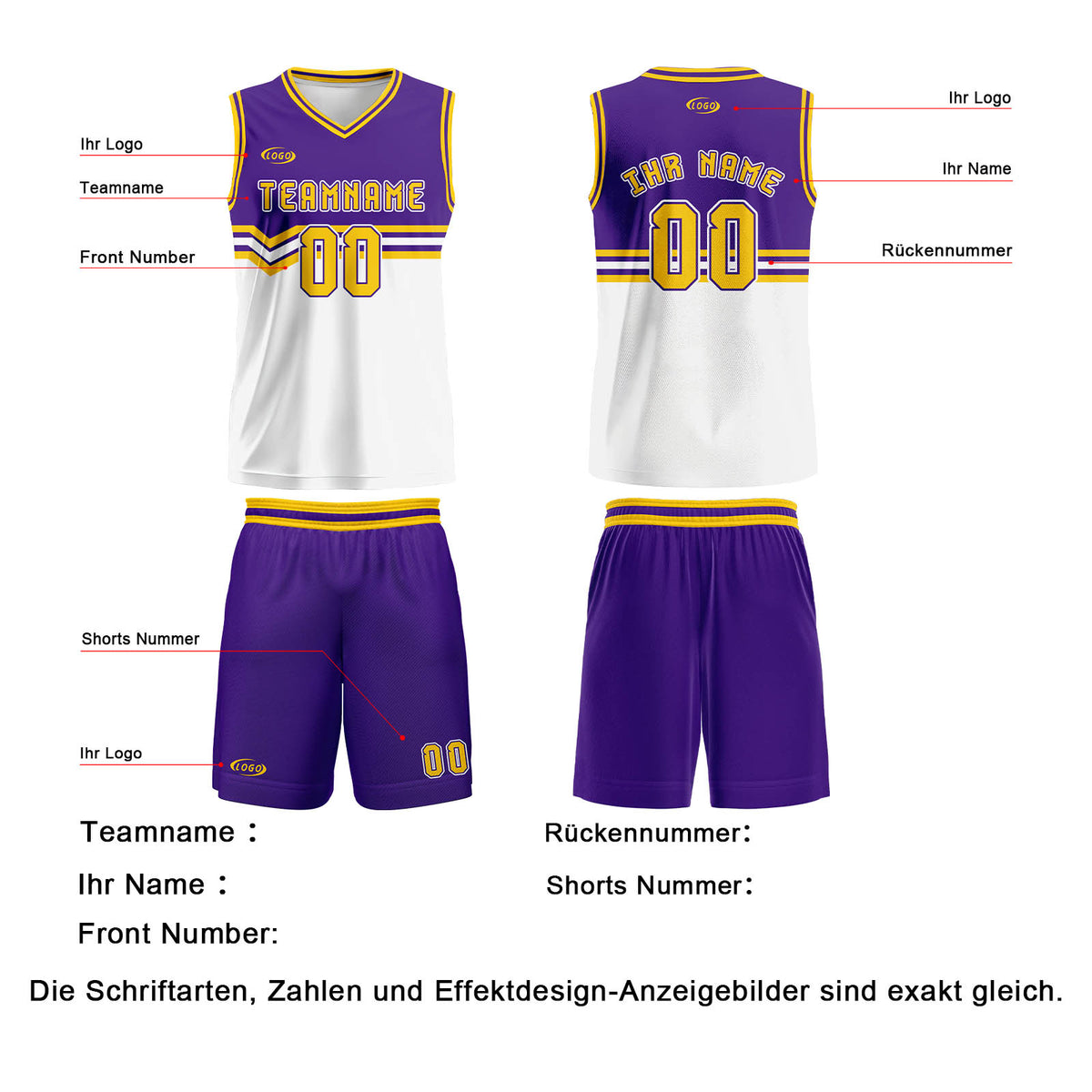 Benutzerdefinierter Lila Weiß Gelb Basketball Jersey Uniform Anzug gedruckt Ihr Logo Name Nummer