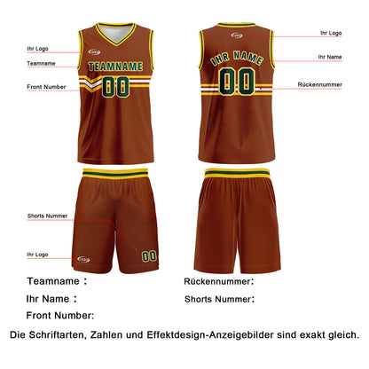 Benutzerdefinierter Braun Grün Gelb Weiß Basketball Jersey Uniform Anzug gedruckt Ihr Logo Name Nummer