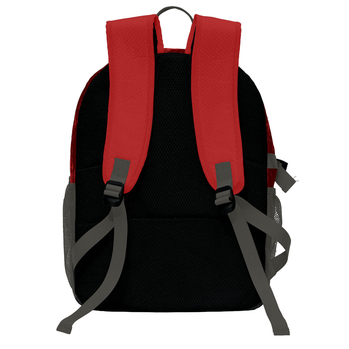 Personalisierter roter und grauer Basketball - und Fußballrucksack mit Spielernamen & Nummern und Teamlogo #BP-0919-0032
