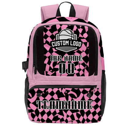 Personalisierter Basketball - und Fußballrucksack in Pink und Schwarz mit Spielernamen & Nummern und Teamlogo #BP-0919-0027