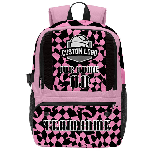 Personalisierter Basketball - und Fußballrucksack in Pink und Schwarz mit Spielernamen & Nummern und Teamlogo #BP-0919-0027