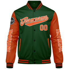 Maßgeschneiderte Dunkelgrün Orange Letterman Varsity Jacket Individuelle Stickerei Druck nach Ihrem Wunsch