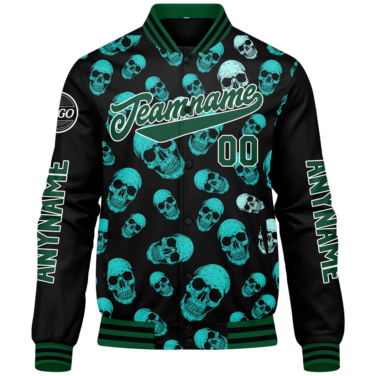 Maßgeschneiderte Grün Letterman Varsity Jacket Individuelle Stickerei Druck nach Ihrem Wunsch