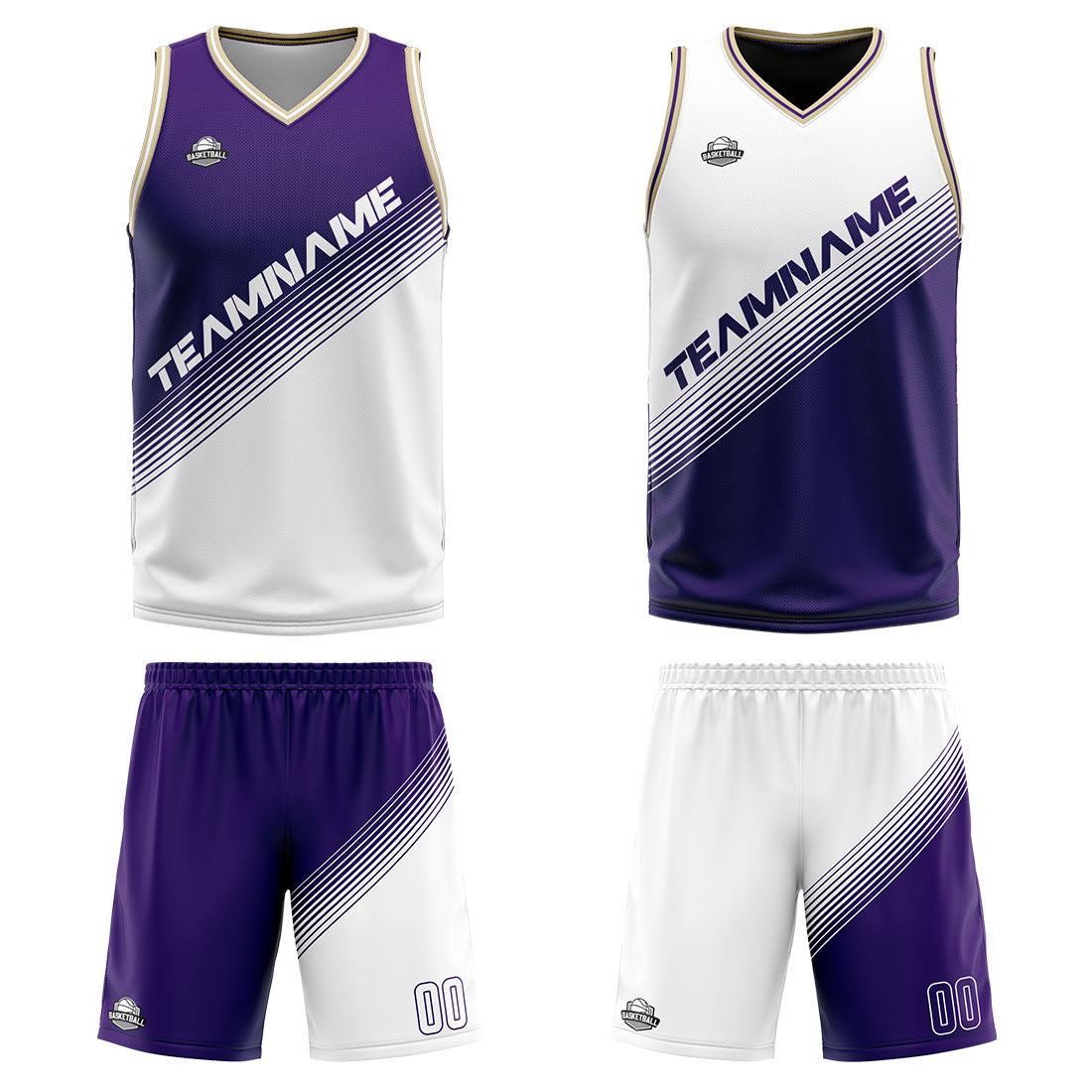 Benutzerdefinierte Lila Weiß Reversible Basketball Jersey Personalisierte Print Name Nummer Logo
