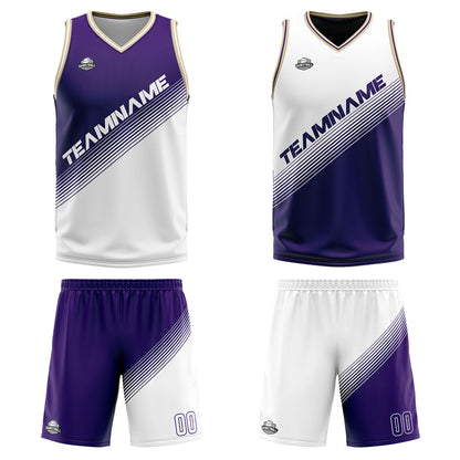 Benutzerdefinierte Lila Weiß Reversible Basketball Jersey Personalisierte Print Name Nummer Logo