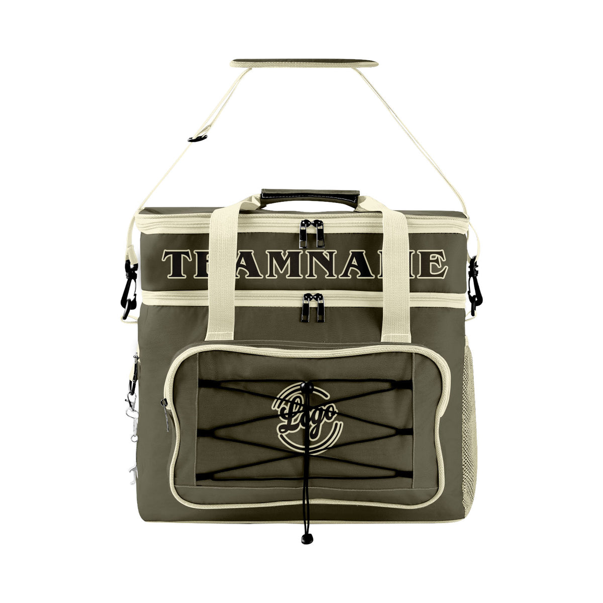 Maßgeschickerte Armee Grün Creme vollflächig bedruckte isolierte Kühltasche mit Doppelwand Wasserdichte 600D Oxford Picknick-Tragetasche für Teamevents & Outdoor-Grillen