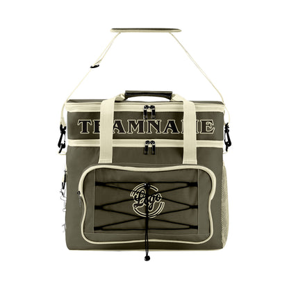 Maßgeschickerte Armee Grün Creme vollflächig bedruckte isolierte Kühltasche mit Doppelwand Wasserdichte 600D Oxford Picknick-Tragetasche für Teamevents & Outdoor-Grillen