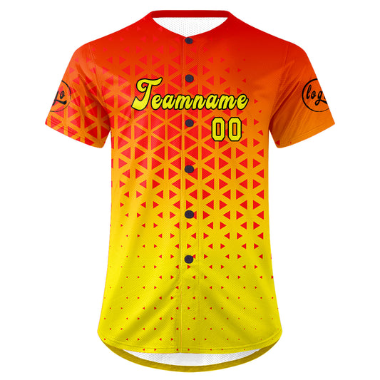 Benutzerdefiniert Rot Gelb Personalisierter Baseball Jersey mit Farbverlauf Team Uniform mit Namen und Nummer