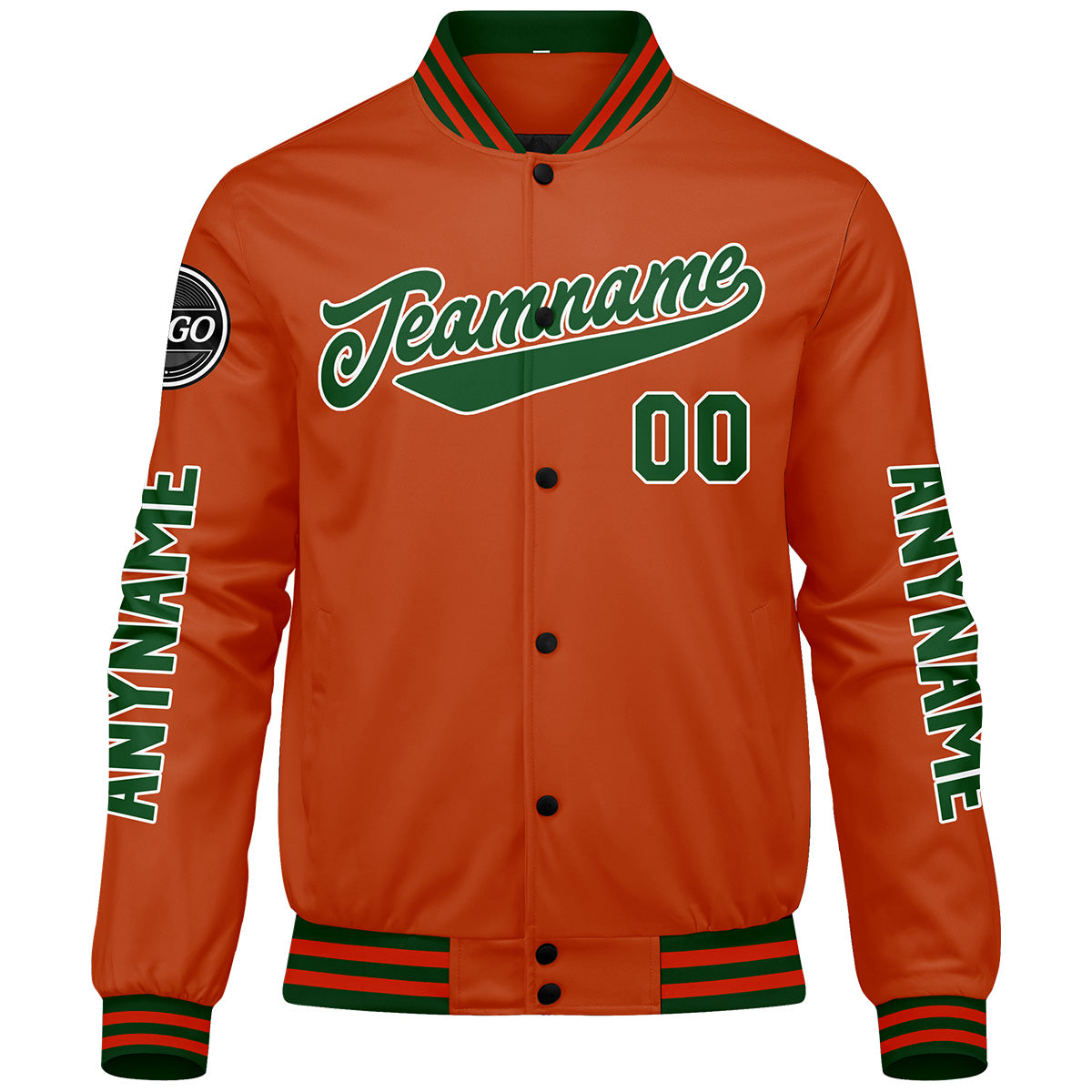 Maßgeschneiderte Dunkelgrün Orange Letterman Varsity Jacket Individuelle Stickerei Druck nach Ihrem Wunsch