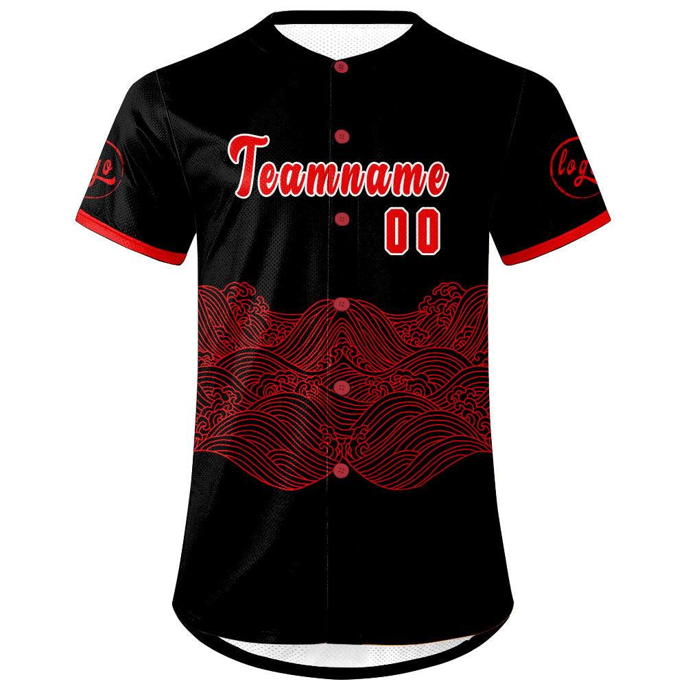 Benutzerdefiniert Schwarz Rot Personalisierter Baseball Jersey mit Farbverlauf Team Uniform mit Namen und Nummer