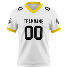 Benutzerdefinierte Weiß Gelb Fußball Trikots Personalisierter Name Nummer Logo