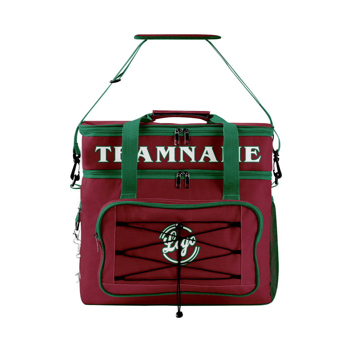 Maßgeschickerte Rot Grün vollflächig bedruckte isolierte Kühltasche mit Doppelwand Wasserdichte 600D Oxford Picknick-Tragetasche für Teamevents & Outdoor-Grillen