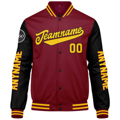 Maßgeschneiderte Crimson Schwarz Gelb Letterman Varsity Jacket Individuelle Stickerei Druck nach Ihrem Wunsch