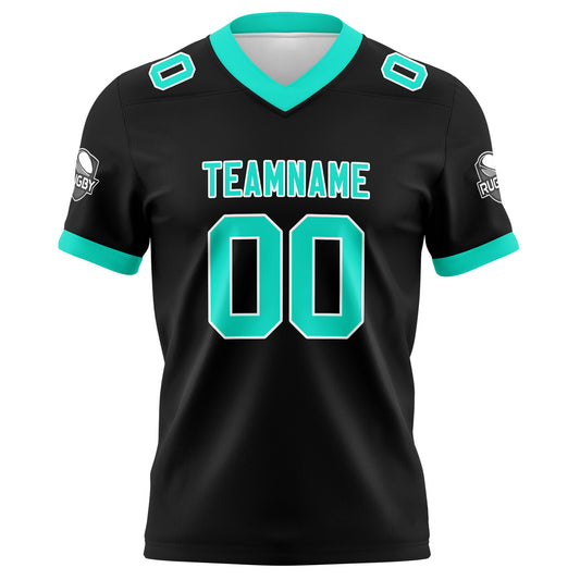 Benutzerdefinierte Schwarz Cyan Fußball Trikots Personalisierter Name Nummer Logo