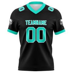 Benutzerdefinierte Schwarz Cyan Fußball Trikots Personalisierter Name Nummer Logo