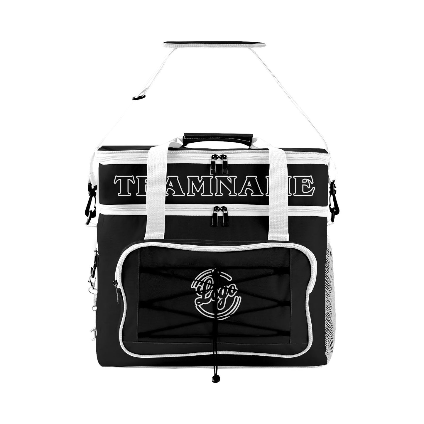 Maßgeschickerte Schwarz Weiß vollflächig bedruckte isolierte Kühltasche mit Doppelwand Wasserdichte 600D Oxford Picknick-Tragetasche für Teamevents & Outdoor-Grillen