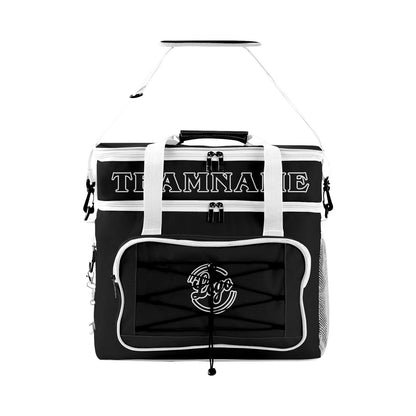Maßgeschickerte Schwarz Weiß vollflächig bedruckte isolierte Kühltasche mit Doppelwand Wasserdichte 600D Oxford Picknick-Tragetasche für Teamevents & Outdoor-Grillen